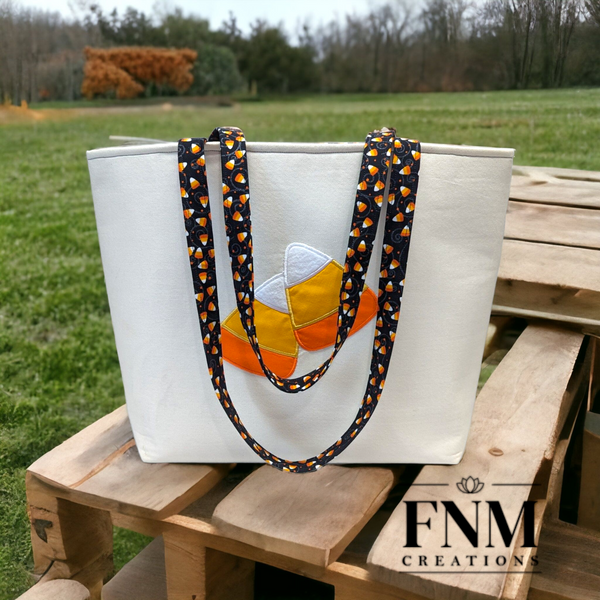 Canvas Candy Corn Embroidered Tote Bag