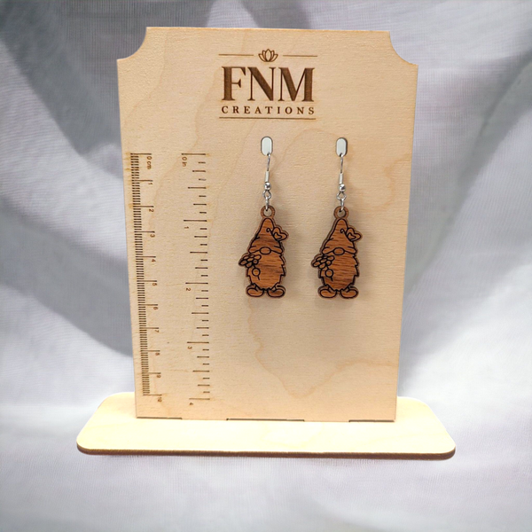 Gnome and Flowers Red Oak Earrings